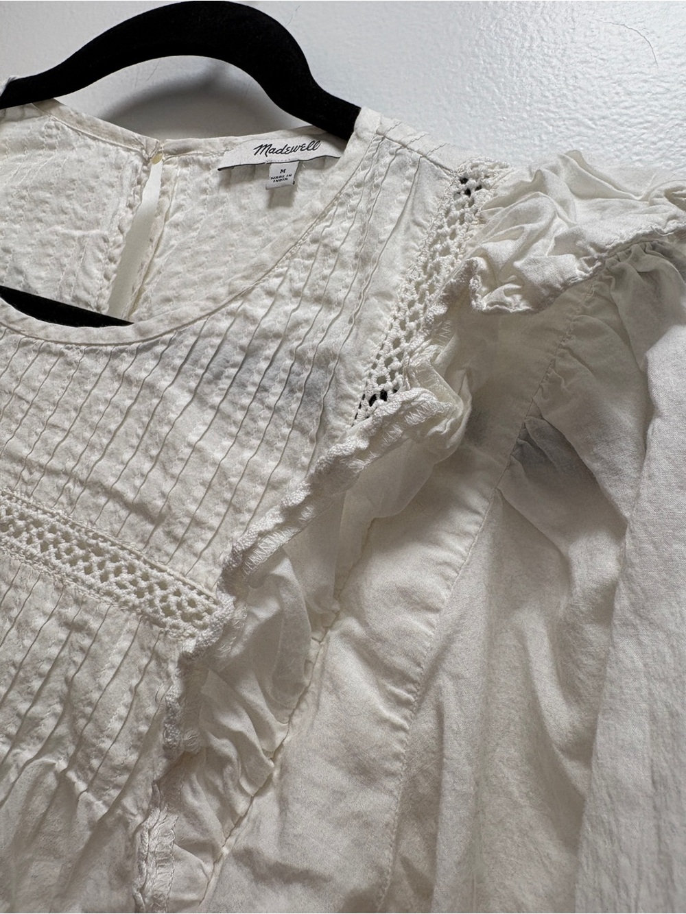 Madewell Cream Lace-Trim Peasant Blouse Cottagecore Minimalist Clean Girl - Picture 4 of 6